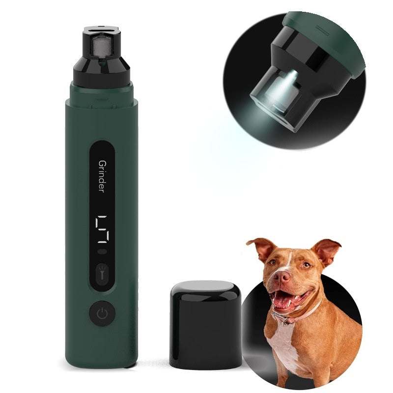 Electric dog nail grinder with LED light and USB charging cable for safe pet nail trimming